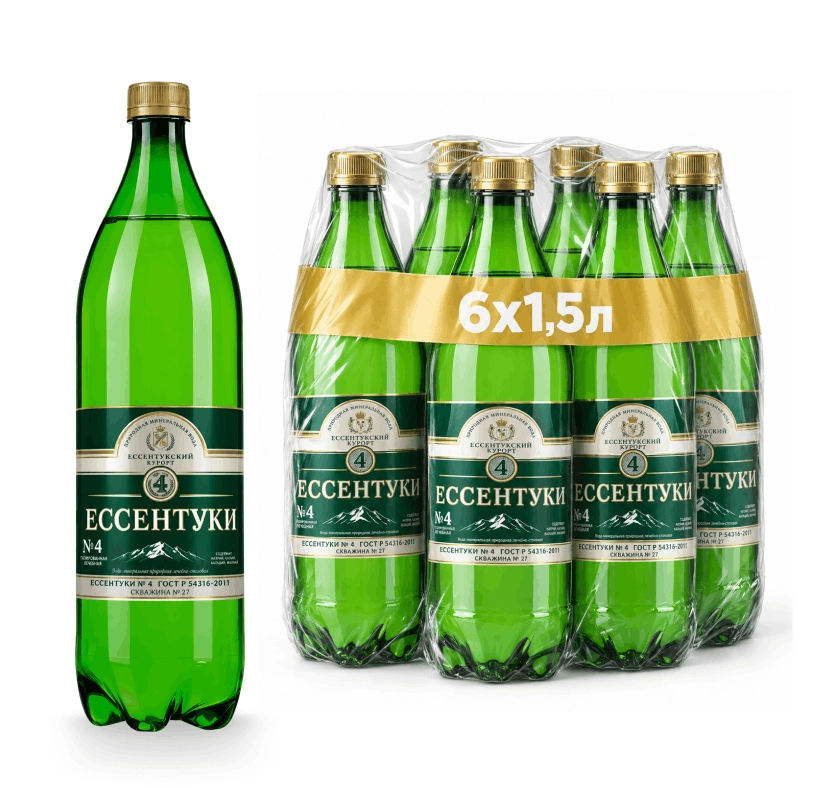 Вода "Ессентуки №04" 1,5 литра, газ, пэт, 6 шт.